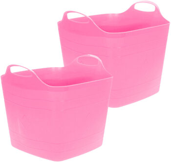 Excellent Houseware Flexibele emmer - 2x - roze - 25 liter - kunststof - vierkant - 35 x 38 cm - Wasmanden