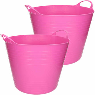 Excellent Houseware Flexibele emmer - 2x - roze - 27 liter - kunststof - 40 x 35 cm - Wasmanden