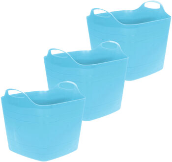 Excellent Houseware Flexibele emmer - 3x - blauw - 25 liter - kunststof - vierkant - 35 x 38 cm