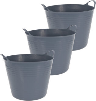 Excellent Houseware Flexibele emmer - 3x - blauw - 27 liter - kunststof - 40 x 35 cm