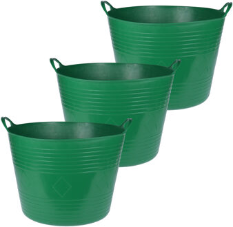 Excellent Houseware Flexibele emmer - 3x - donkergroen - 40 liter - kunststof - 45 x 37 cm