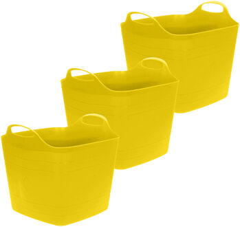 Excellent Houseware Flexibele emmer - 3x - geel - 25 liter - kunststof - vierkant - 35 x 38 cm