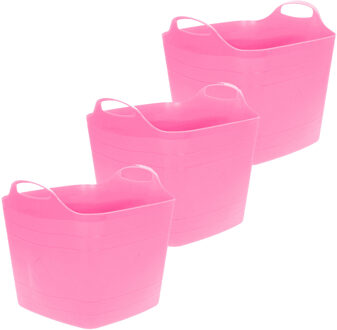 Excellent Houseware Flexibele emmer - 3x - roze - 25 liter - kunststof - vierkant - 35 x 38 cm