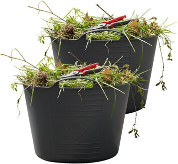 Excellent Houseware Flexibele kuip / emmer - 2x - antraciet - 15 liter - kunststof - 35 x 28 cm - met handvatten