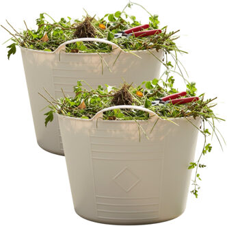 Excellent Houseware Flexibele kuip / emmer - 2x - beige - 15 liter - kunststof - 35 x 28 cm - met handvatten