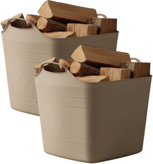 Excellent Houseware Flexibele kuip / emmer - 2x - beige - 25 l - kunststof - 40 x 35 cm
