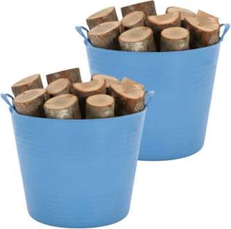 Excellent Houseware Flexibele kuip / emmer - 2x - blauw - 27 liter - kunststof - 42 x 35 cm