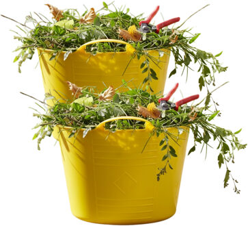 Excellent Houseware Flexibele kuip / emmer - 2x - geel - 15 liter - kunststof - 35 x 28 cm - met handvatten