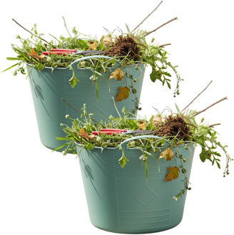 Excellent Houseware Flexibele kuip / emmer - 2x - groen - 15 liter - kunststof - 35 x 28 cm - met handvatten