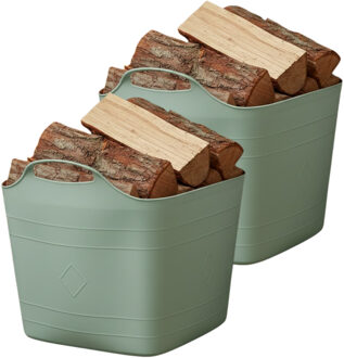 Excellent Houseware Flexibele kuip / emmer - 2x - groen - 25 l - kunststof - 40 x 35 cm