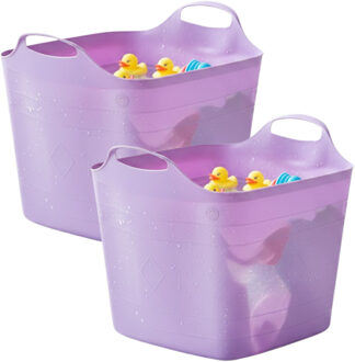 Excellent Houseware Flexibele kuip / emmer - 2x - lila - 25 l - kunststof - 40 x 35 cm