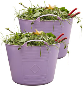 Excellent Houseware Flexibele kuip / emmer - 2x - lila paars - 15 liter - kunststof - 35 x 28 cm - met handvatten
