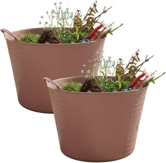 Excellent Houseware Flexibele kuip / emmer - 2x - oudroze - 15 liter - kunststof - 35 x 28 cm - met handvatten