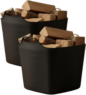 Excellent Houseware Flexibele kuip / emmer - 2x - zwart - 25 l - kunststof - 40 x 35 cm