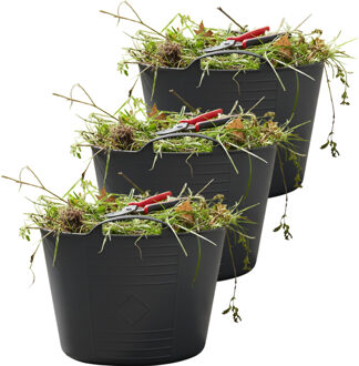 Excellent Houseware Flexibele kuip / emmer - 3x - antraciet - 15 liter - kunststof - 35 x 28 cm - met handvatten