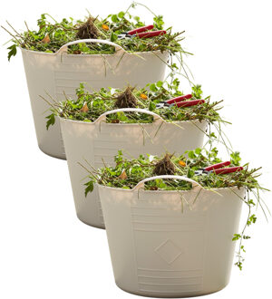 Excellent Houseware Flexibele kuip / emmer - 3x - beige - 15 liter - kunststof - 35 x 28 cm - met handvatten