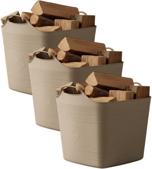 Excellent Houseware Flexibele kuip / emmer - 3x - beige - 25 l - kunststof - 40 x 35 cm