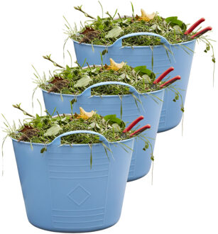 Excellent Houseware Flexibele kuip / emmer - 3x - blauw - 15 liter - kunststof - 35 x 28 cm - met handvatten