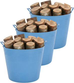 Excellent Houseware Flexibele kuip / emmer - 3x - blauw - 27 liter - kunststof - 42 x 35 cm
