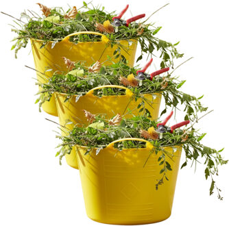 Excellent Houseware Flexibele kuip / emmer - 3x - geel - 15 liter - kunststof - 35 x 28 cm - met handvatten