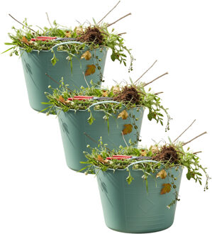 Excellent Houseware Flexibele kuip / emmer - 3x - groen - 15 liter - kunststof - 35 x 28 cm - met handvatten