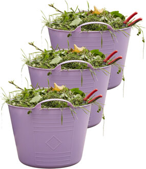 Excellent Houseware Flexibele kuip / emmer - 3x - lila paars - 15 liter - kunststof - 35 x 28 cm - met handvatten