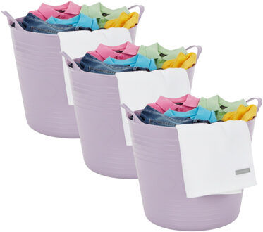 Excellent Houseware Flexibele kuip / emmer - 3x - lila paars - 27 liter - kunststof - 42 x 35 cm