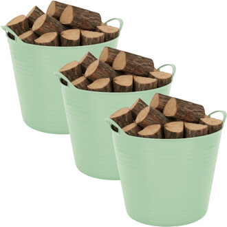 Excellent Houseware Flexibele kuip / emmer - 3x - mint groen - 27 liter - kunststof - 42 x 35 cm