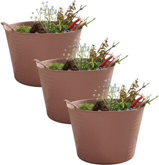 Excellent Houseware Flexibele kuip / emmer - 3x - oudroze - 15 liter - kunststof - 35 x 28 cm - met handvatten