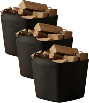 Excellent Houseware Flexibele kuip / emmer - 3x - zwart - 25 l - kunststof - 40 x 35 cm