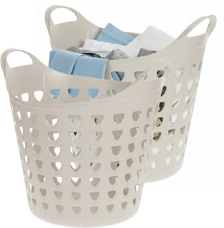 Excellent Houseware Flexibele wasmand - 2x - beige - 26 liter - kunststof - 40 x 41 cm