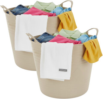 Excellent Houseware flexibele wasmand - 2x - beige - 27 liter - kunststof - 42 x 40 x 35 cm