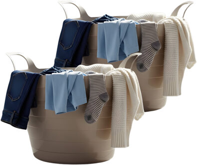 Excellent Houseware Flexibele wasmand - 2x - beige - 30 liter - kunststof - 54 x 37 cm - met handvatten