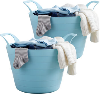 Excellent Houseware Flexibele wasmand - 2x - blauw - 30 liter - kunststof - 54 x 37 cm - met handvatten