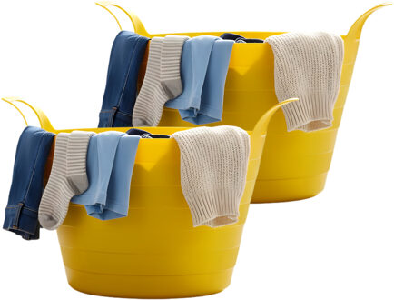 Excellent Houseware Flexibele wasmand - 2x - geel - 30 liter - kunststof - 54 x 37 cm - met handvatten