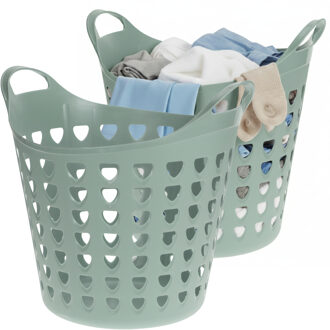 Excellent Houseware Flexibele wasmand - 2x - groen - 26 liter - kunststof - 40 x 41 cm