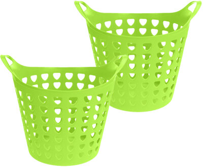 Excellent Houseware Flexibele wasmand - 2x - groen - 26 liter - kunststof - 40 x 42 cm - Wasmanden