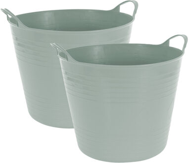Excellent Houseware flexibele wasmand - 2x - groen - 27 liter - kunststof - 42 x 40 x 35 cm