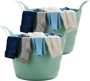 Excellent Houseware Flexibele wasmand - 2x - mintgroen - 30 liter - kunststof - 54 x 37 cm - met handvatten