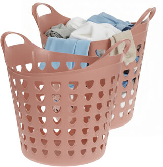 Excellent Houseware Flexibele wasmand - 2x - oud roze - 26 liter - kunststof - 40 x 41 cm