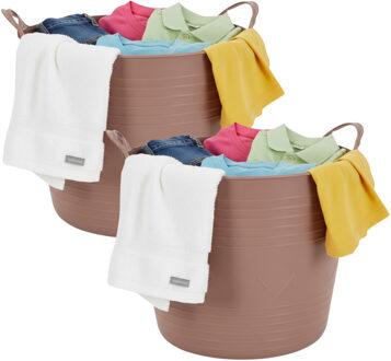 Excellent Houseware flexibele wasmand - 2x - oudroze - 27 liter - kunststof - 42 x 40 x 35 cm