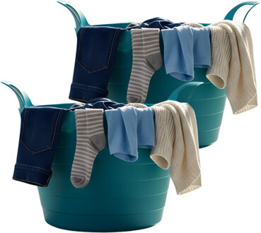 Excellent Houseware Flexibele wasmand - 2x - petrol blauw - 30 liter - kunststof - 54 x 37 cm - met handvatten