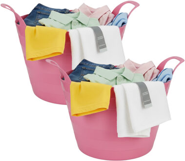 Excellent Houseware Flexibele wasmand - 2x - roze - 30 liter - kunststof - 54 x 37 cm - met handvatten
