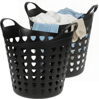 Excellent Houseware Flexibele wasmand - 2x - zwart - 26 liter - kunststof - 40 x 41 cm