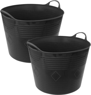 Excellent Houseware Flexibele wasmand - 2x - zwart - 40 liter - kunststof - 50 x 45 cm - met handvatten
