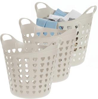 Excellent Houseware Flexibele wasmand - 3x - beige - 26 liter - kunststof - 40 x 41 cm