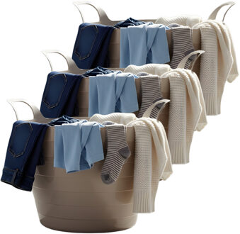 Excellent Houseware Flexibele wasmand - 3x - beige - 30 liter - kunststof - 54 x 37 cm - met handvatten