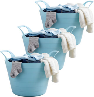 Excellent Houseware Flexibele wasmand - 3x - blauw - 30 liter - kunststof - 54 x 37 cm - met handvatten