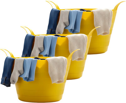 Excellent Houseware Flexibele wasmand - 3x - geel - 30 liter - kunststof - 54 x 37 cm - met handvatten