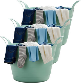 Excellent Houseware Flexibele wasmand - 3x - mintgroen - 30 liter - kunststof - 54 x 37 cm - met handvatten